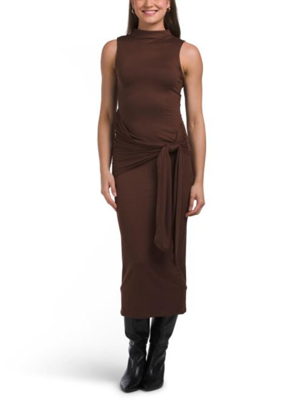 MADDEN GIRL Funnel Neck Tie Waist Maxi Dress